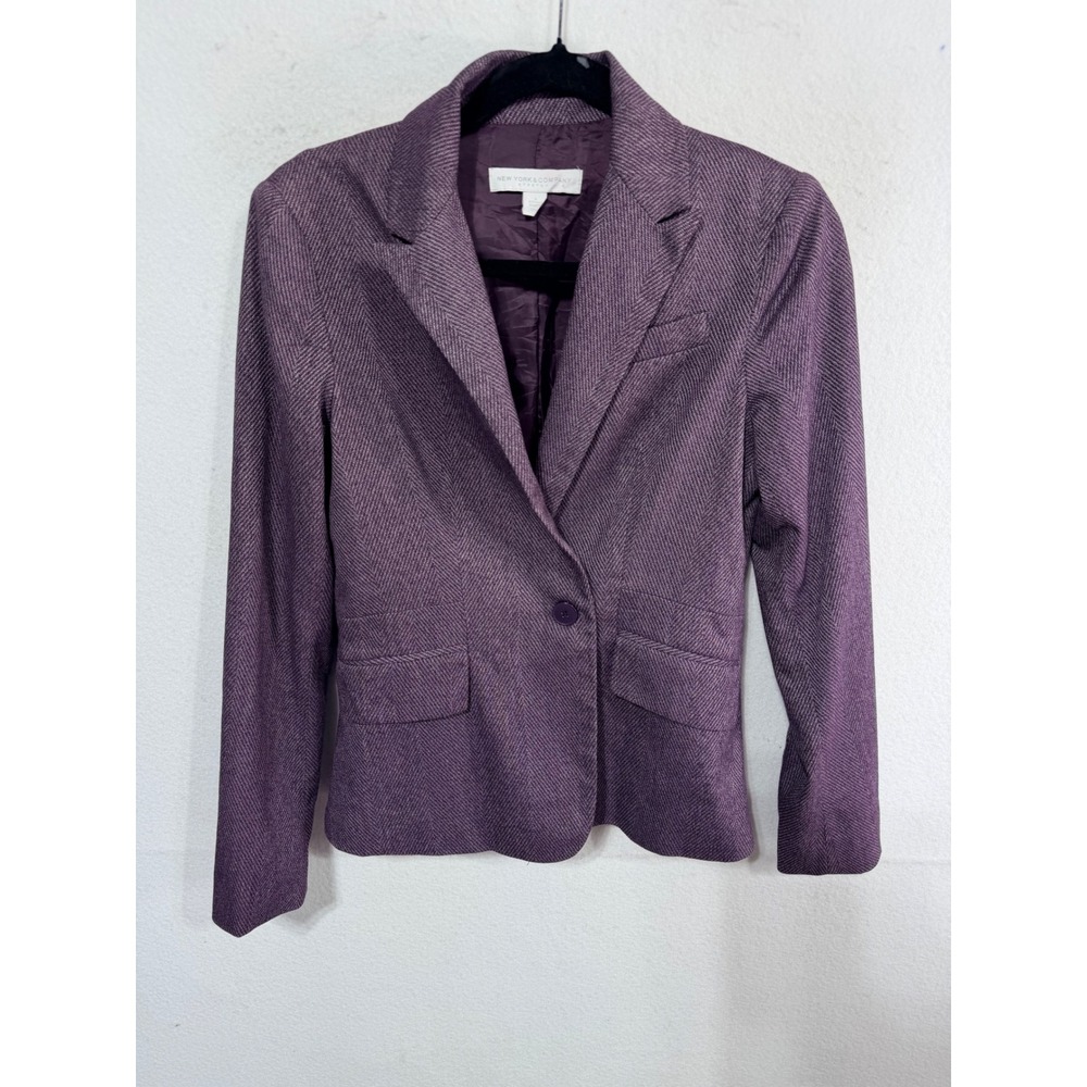 New York & Company Blazer Herringbone One Button Stretch Women's 4 Purple Career